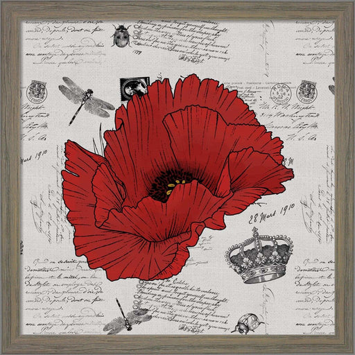 Vintage Ephemera Large Poppy by Tina Lavoie, Framed Art
