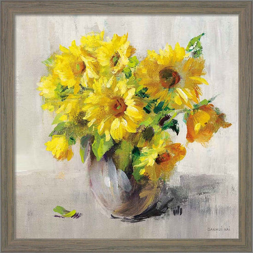 Sunflower Still Life II on Gray by Danhui Nai, Framed Art