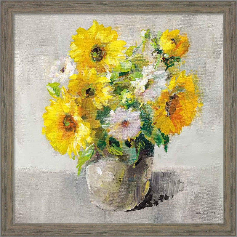 Sunflower Still Life I on Gray by Danhui Nai, Framed Art