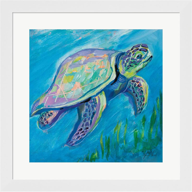 Sea Turtle Swim by Jeanette Vertentes, Framed Art
