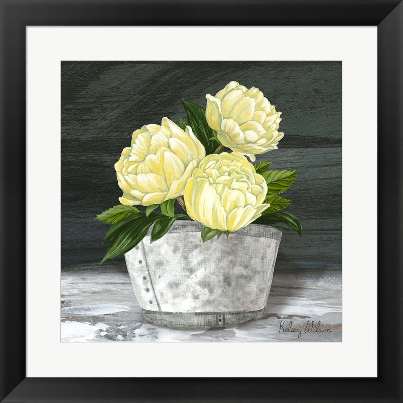Farmhouse Garden square-Peonies by Kelsey Wilson, Framed Art
