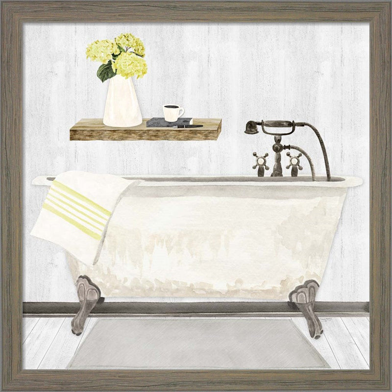 Farmhouse Bath I Gray & Yellow-Tub by Tara Reed, Framed Art