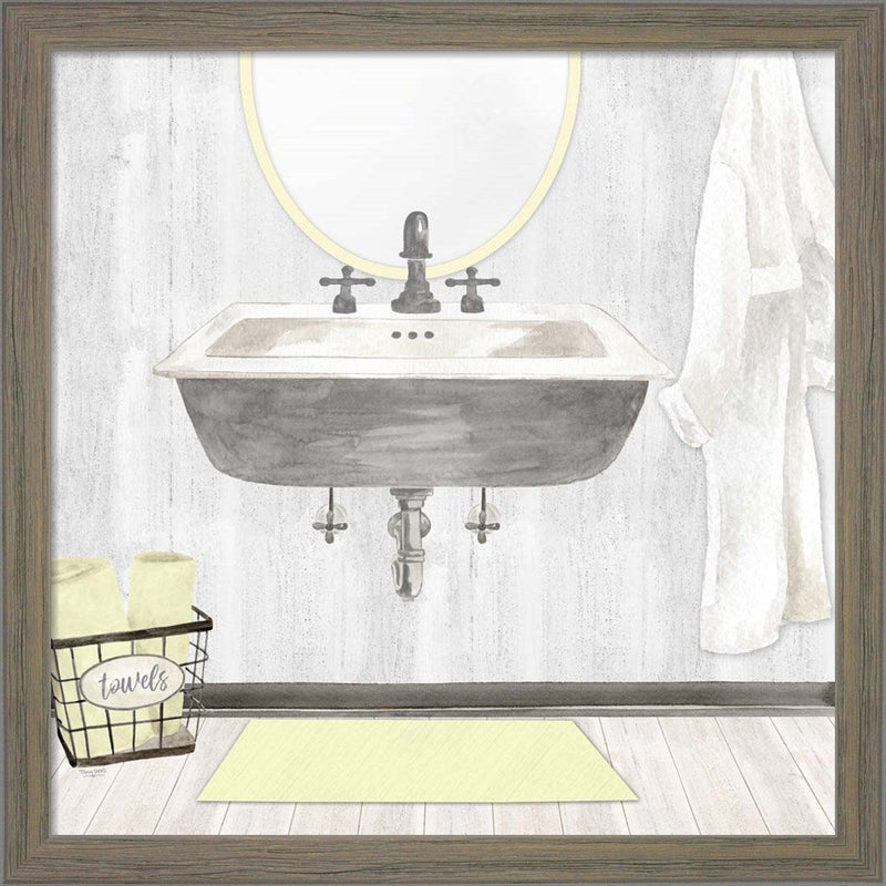 Farmhouse Bath II Gray & Yellow-Sink by Tara Reed, Framed Art