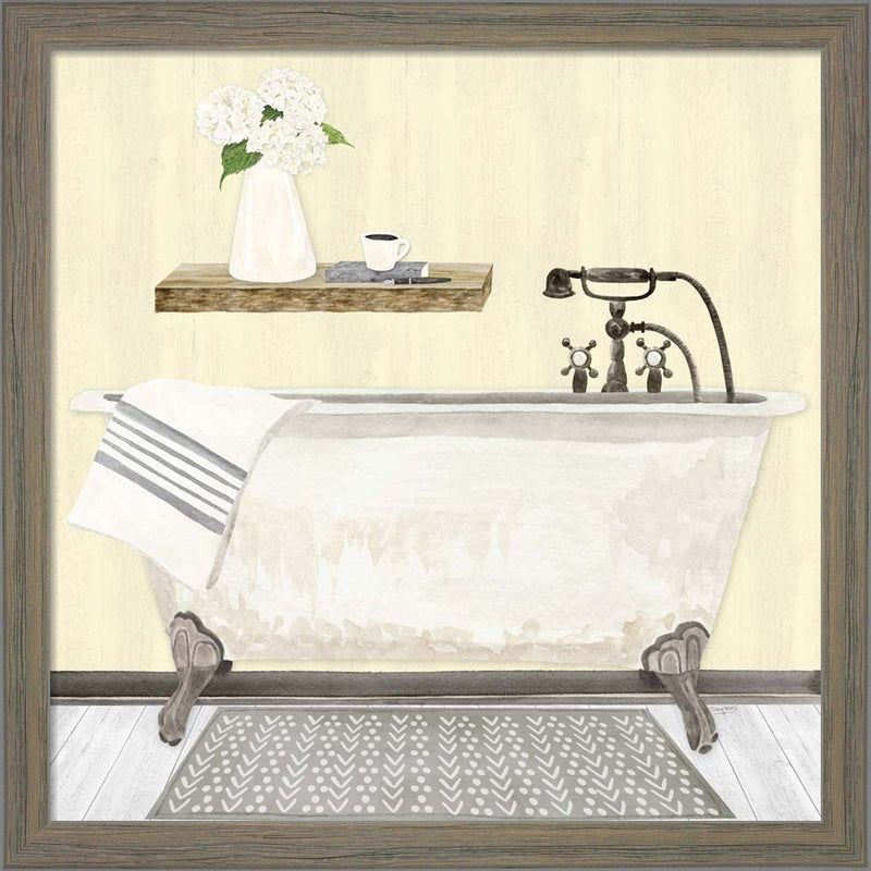 Farmhouse Bath I Gray & Yellow 2-Tub by Tara Reed, Framed Art