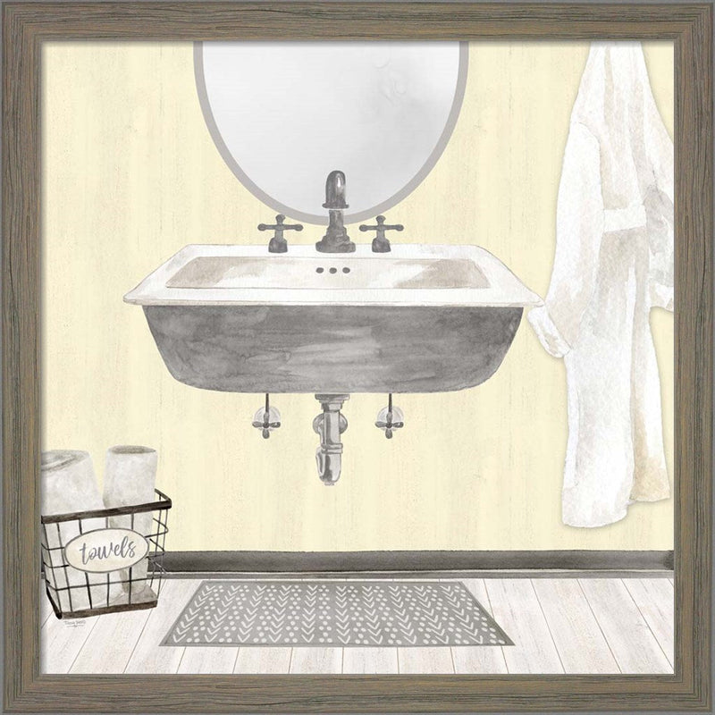 Farmhouse Bath II Gray & Yellow 2-Sink by Tara Reed, Framed Art