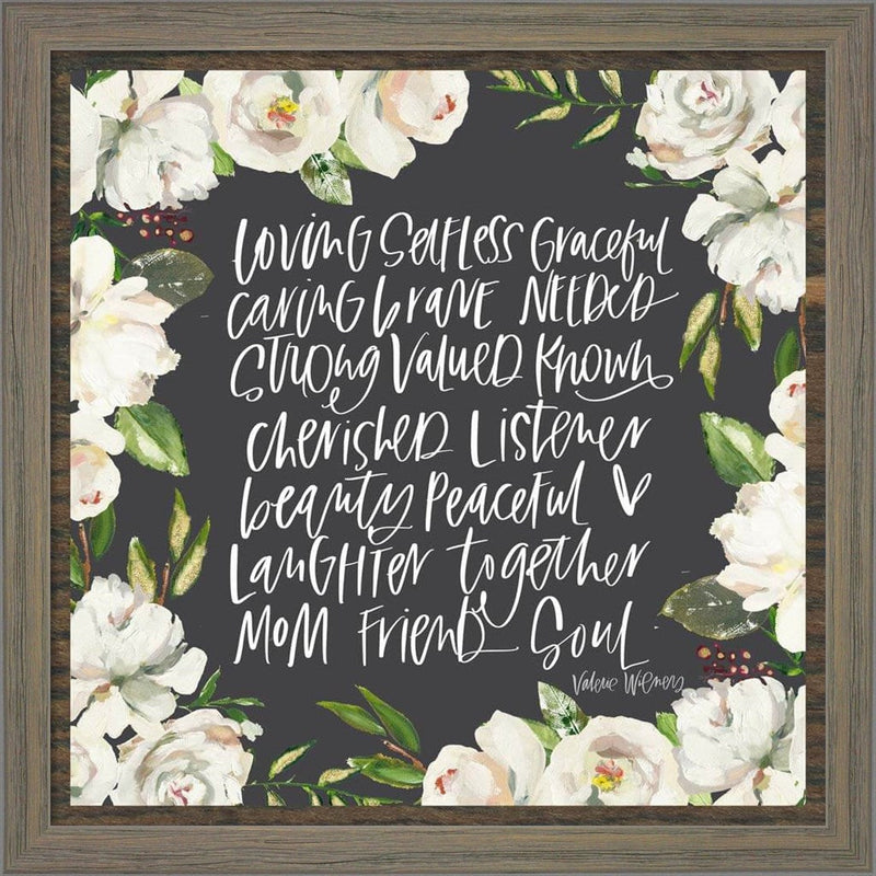 Mom Adjectives in Floral by Valerie Wieners, Framed Art