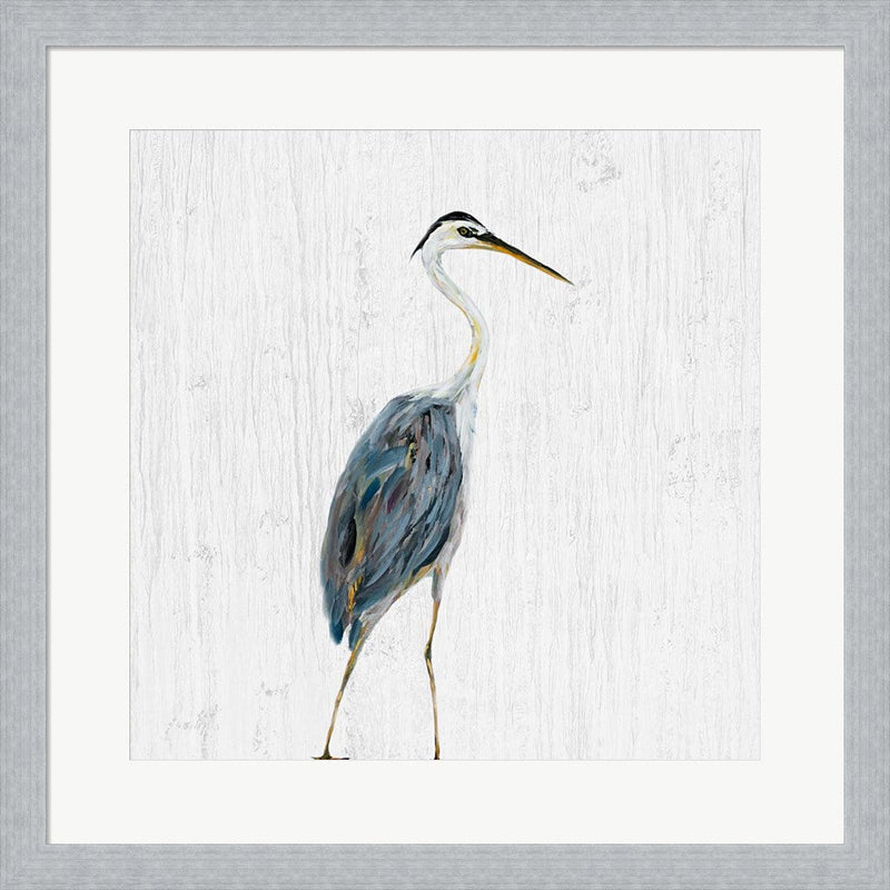 Heron on Whitewash II by Julie DeRice, Framed Art
