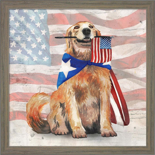 Flag Waving Pup by Elizabeth Medley, Framed Art