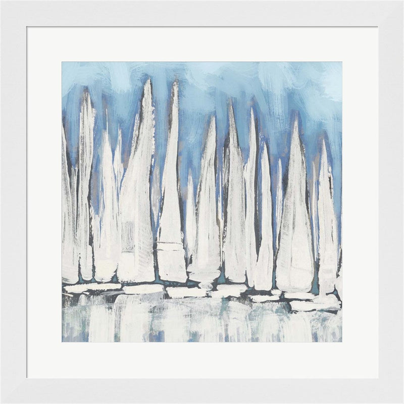 White Sailboat Crowd I by Dan Meneely, Framed Art