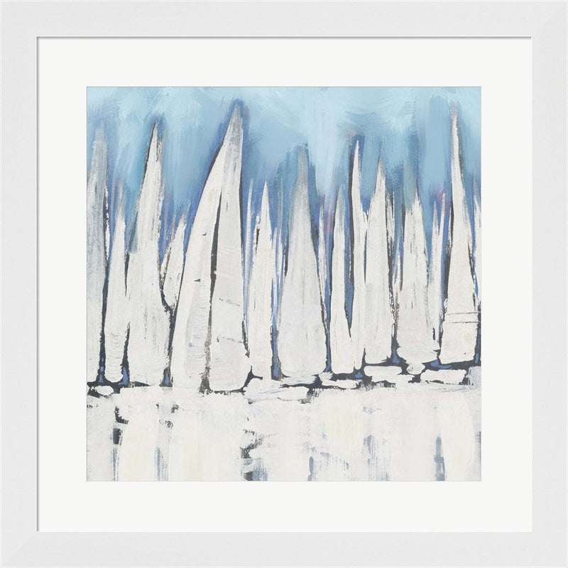 White Sailboat Crowd II by Dan Meneely, Framed Art