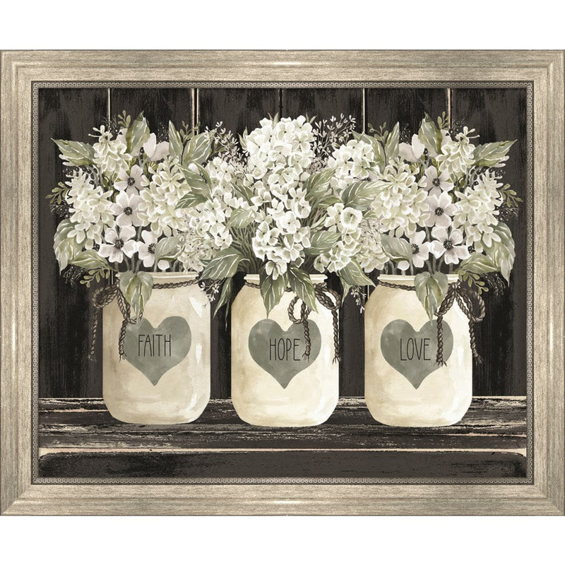 Faith, Hope, Love Crocks by Cindy Jacobs, Framed Art