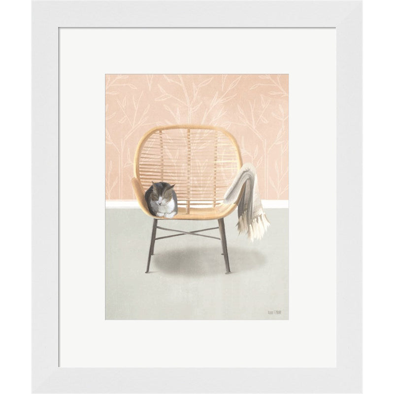 Nap Time Gray and White Cat by House Fenway, Framed Art