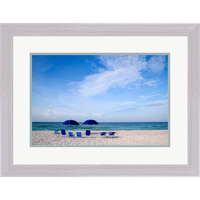 Blue Chairs and Umbrellas by George Cannon, Framed Art