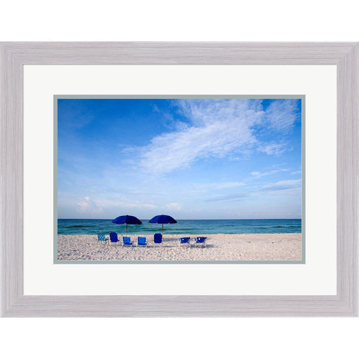 Blue Chairs and Umbrellas by George Cannon, Framed Art
