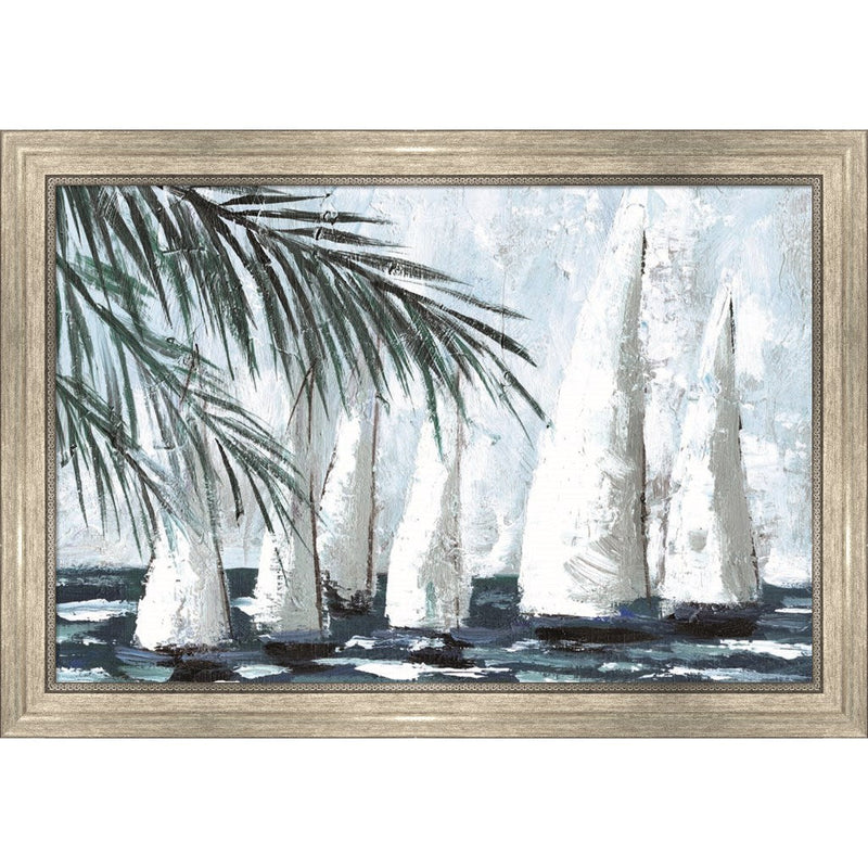 Sailboats Behind the Palms by Dogwood Portfolio, Framed Art
