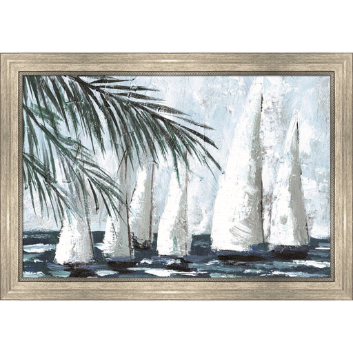 Sailboats Behind the Palms by Dogwood Portfolio, Framed Art