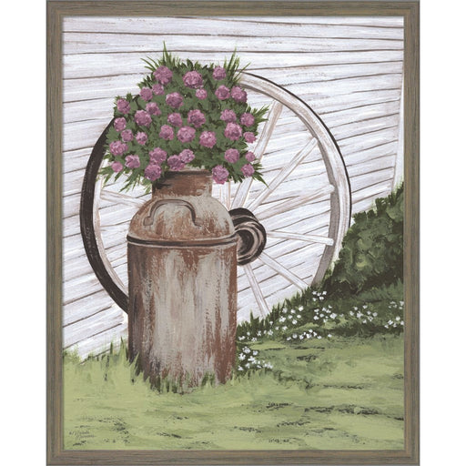 Rusted Milk Can with Wagon Wheel by Michele Norman, Framed Art