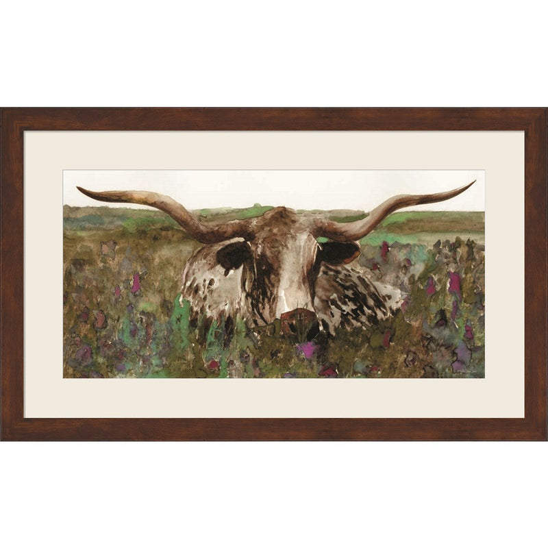 Texas Longhorn in Field by Stellar Design Studio, Framed Art