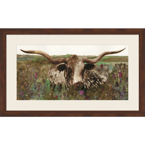 Texas Longhorn in Field by Stellar Design Studio, Framed Art