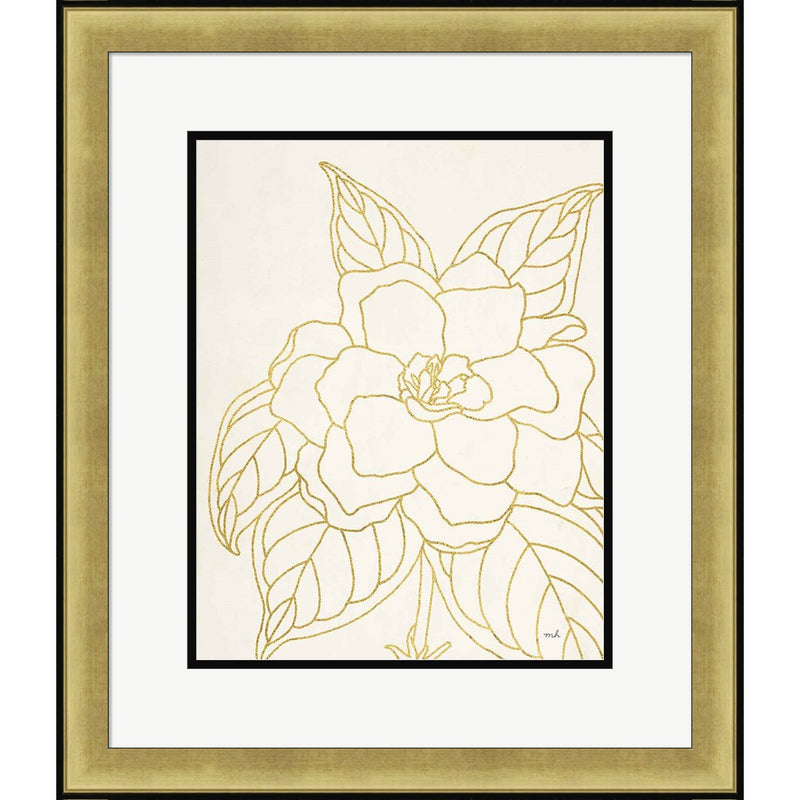 Gold Gardenia Line Drawing Crop by Moira Hershey, Framed Art