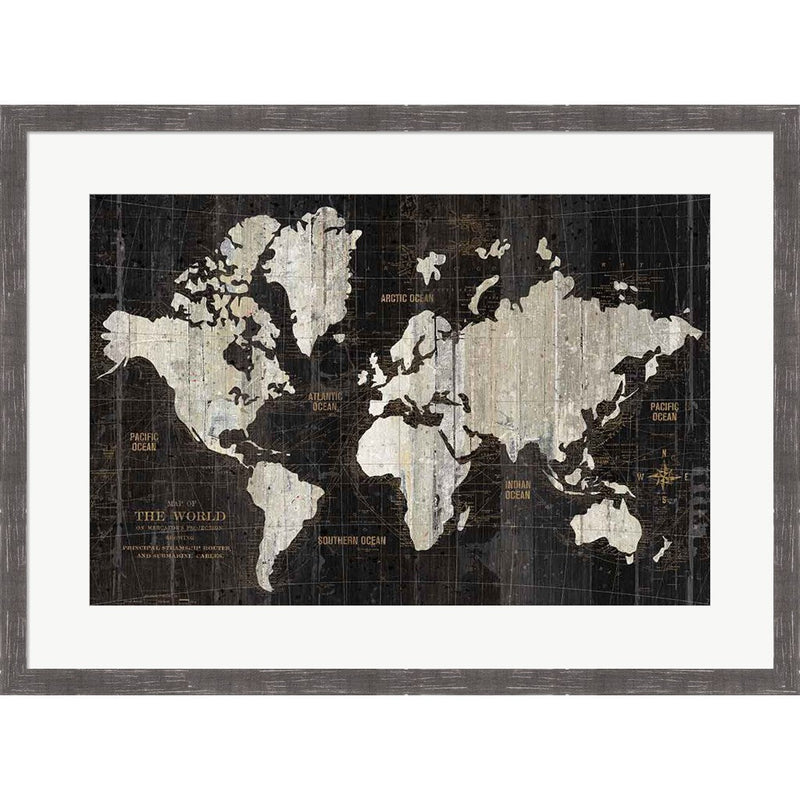 Old World Map Black by Wild Apple Portfolio, Framed Art