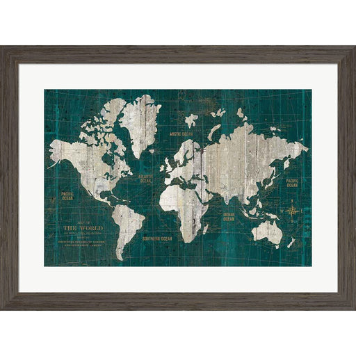 Old World Map Teal by Wild Apple Portfolio, Framed Art