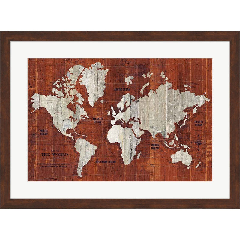 Old World Map Rust by Wild Apple Portfolio, Framed Art
