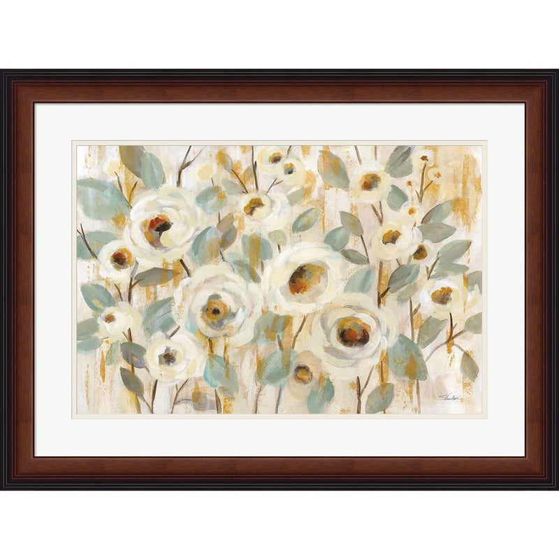 White Gold and Sage Floral by Silvia Vassileva, Framed Art