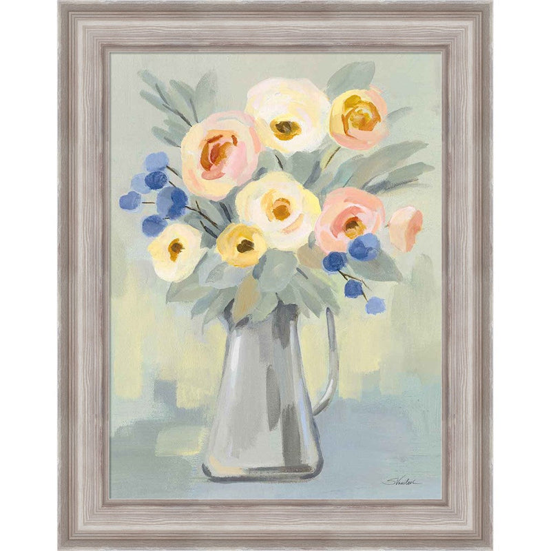Pale Flowers on Sage by Silvia Vassileva, Framed Art