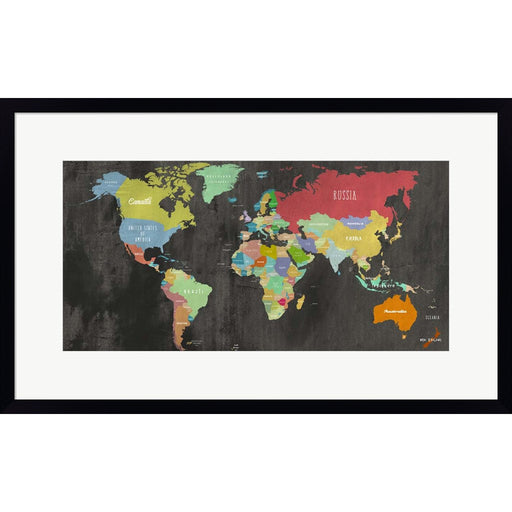 Modern Map of the World  (chalkboard, detail) by Joannoo, Framed Art