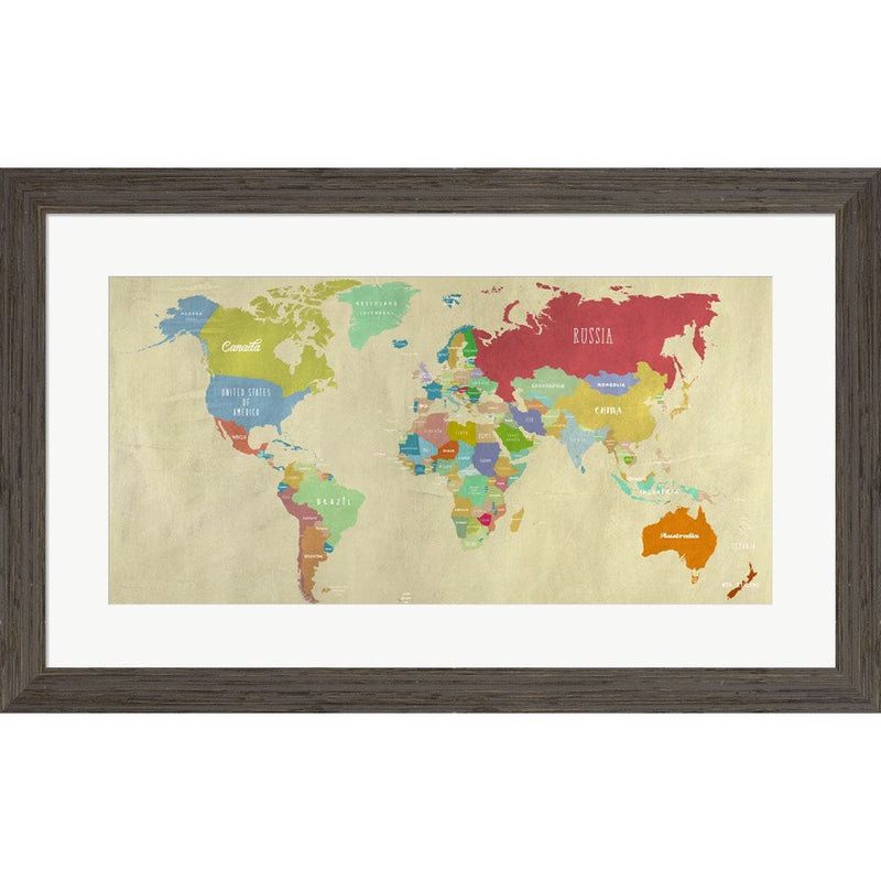 Modern Map of the World  (detail) by Joannoo, Framed Art