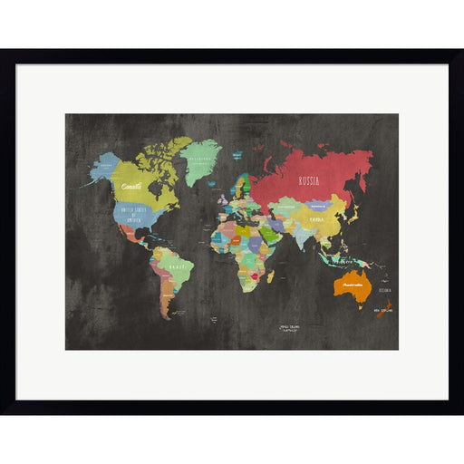 Modern Map of the World (Chalkboard) by Joannoo, Framed Art
