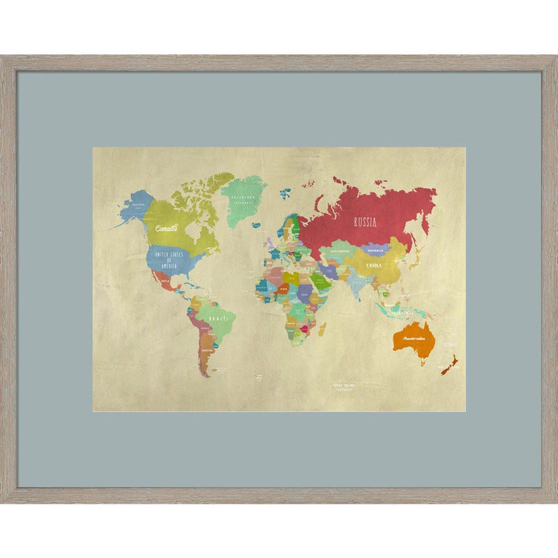 Modern Map of the World by Joannoo, Framed Art