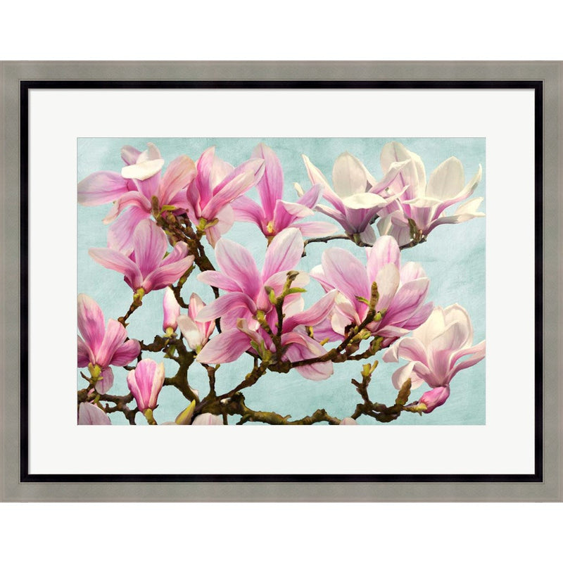 Magnolia Branch (turquoise) by Luca Villa, Framed Art