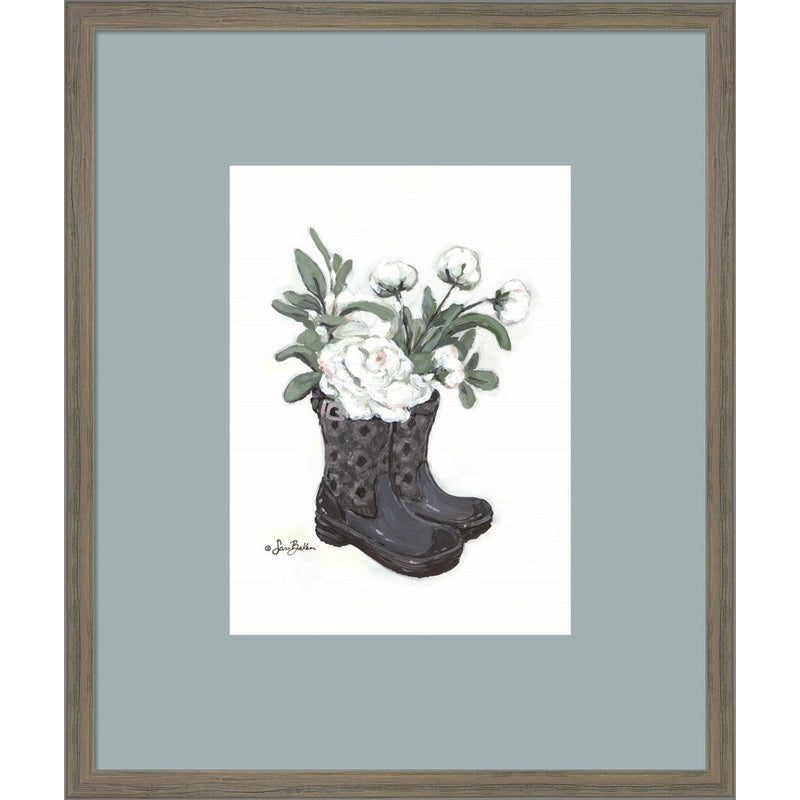 Rain Boot Peonies by Sara Baker, Framed Art