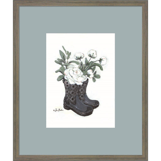 Rain Boot Peonies by Sara Baker, Framed Art