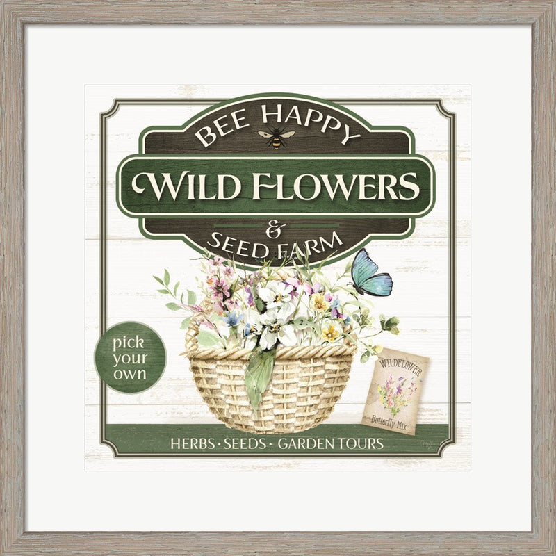 Bee Happy Wildflowers by Mollie B., Framed Art