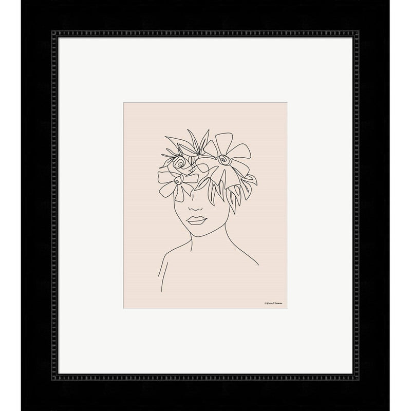 Head Full of Flowers Line Drawing by Rachel Nieman, Framed Art