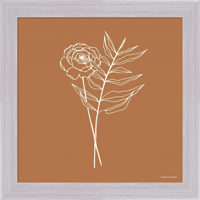 White Floral Line Drawing by Rachel Nieman, Framed Art
