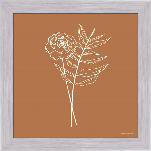 White Floral Line Drawing by Rachel Nieman, Framed Art