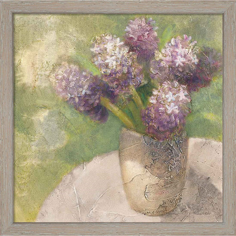 Purple Hyacinths in Vase Green by Albena Hristova, Framed Art