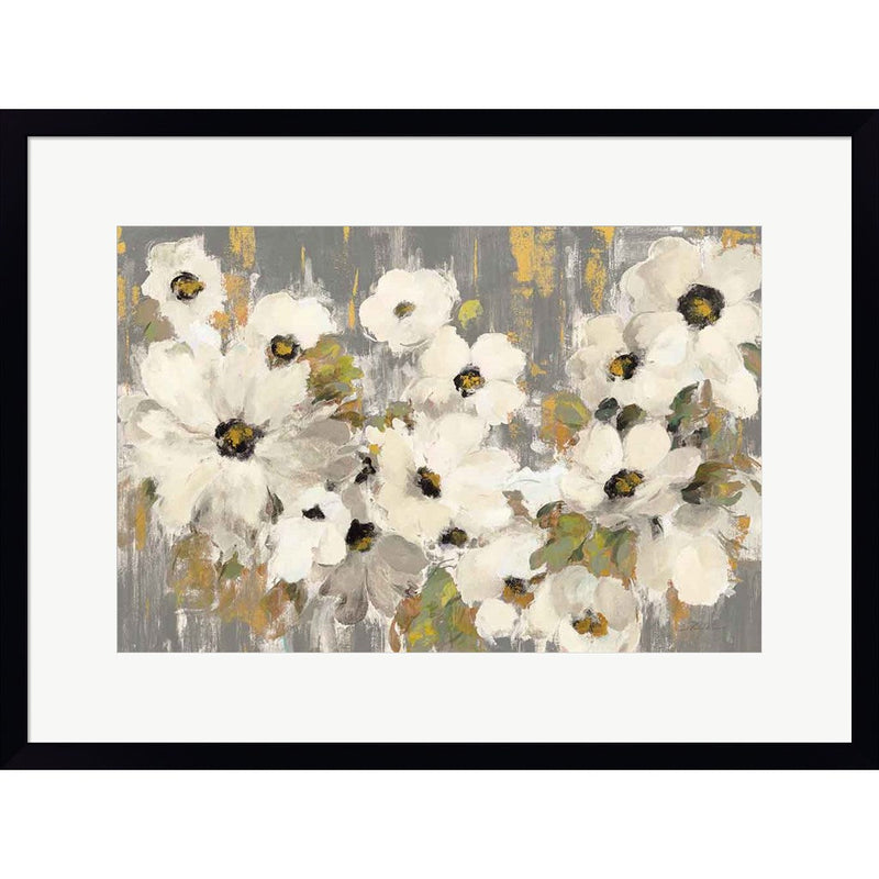 White and Green Bloom Gray by Silvia Vassileva, Framed Art