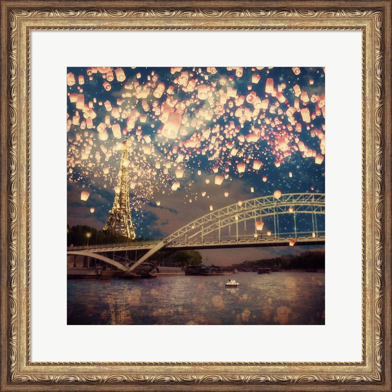 Love Wish Lanterns Over Paris by Paula Belle Flores, Framed Art
