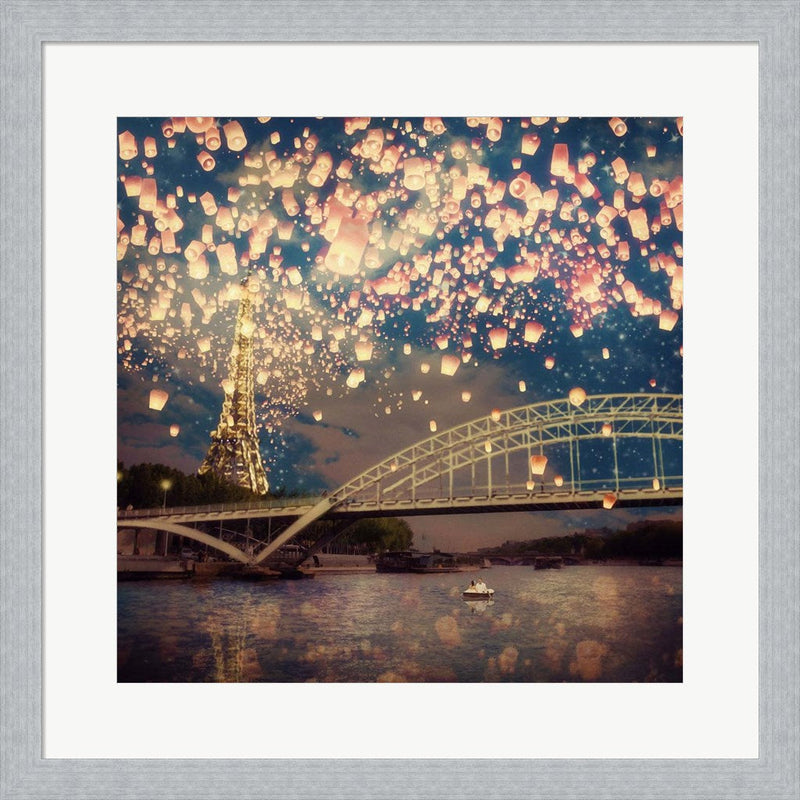 Love Wish Lanterns Over Paris by Paula Belle Flores, Framed Art