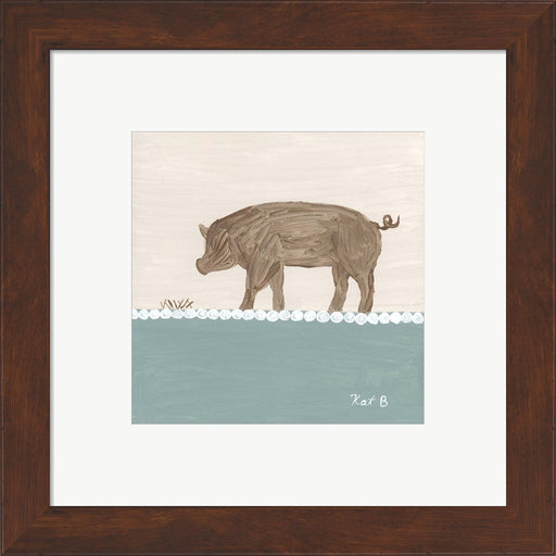 Out to Pasture III  Brown Pig by Kathleen Bryan, Framed Art