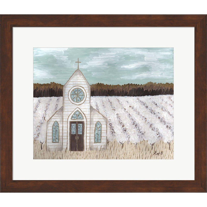 Farm Sketch Church landscape by Kathleen Bryan, Framed Art