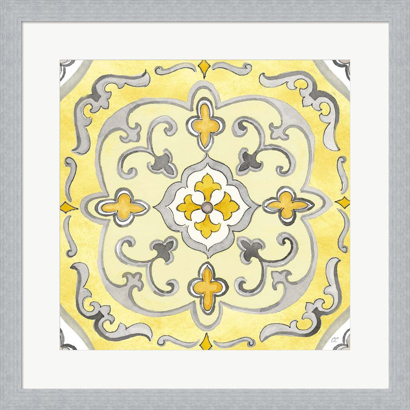 Jewel Medallion yellow gray II by Cynthia Coulter, Framed Art