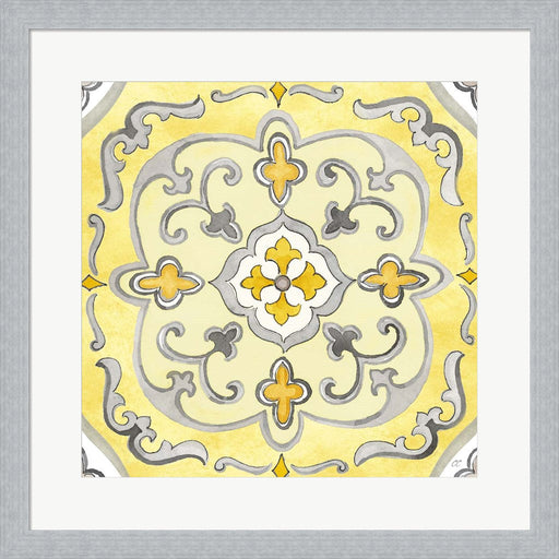 Jewel Medallion yellow gray II by Cynthia Coulter, Framed Art