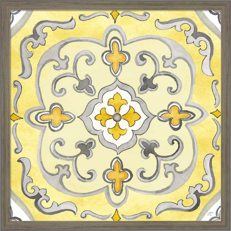 Jewel Medallion yellow gray II by Cynthia Coulter, Framed Art