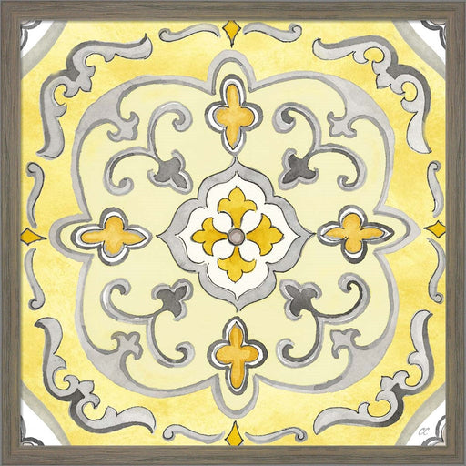 Jewel Medallion yellow gray II by Cynthia Coulter, Framed Art